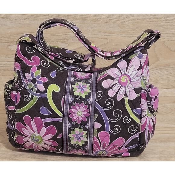 Vera Bradley Womens Purple Punch Purse Shoulder Tote Bag Brown Floral Quilted - Picture 2 of 5
